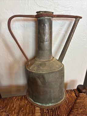 Vintage Turkish Copper Metal Vessel Jug in Aged Patina 12 inch
